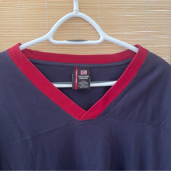Rl Polo Jeans Company Vintage V-Neck Sleeve Print | Navy - Picture 3 of 6